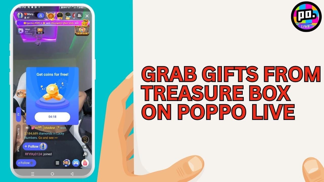 Poppo Live 寶箱和每日獎勵介面，用於賺取免費 Poppo Coins