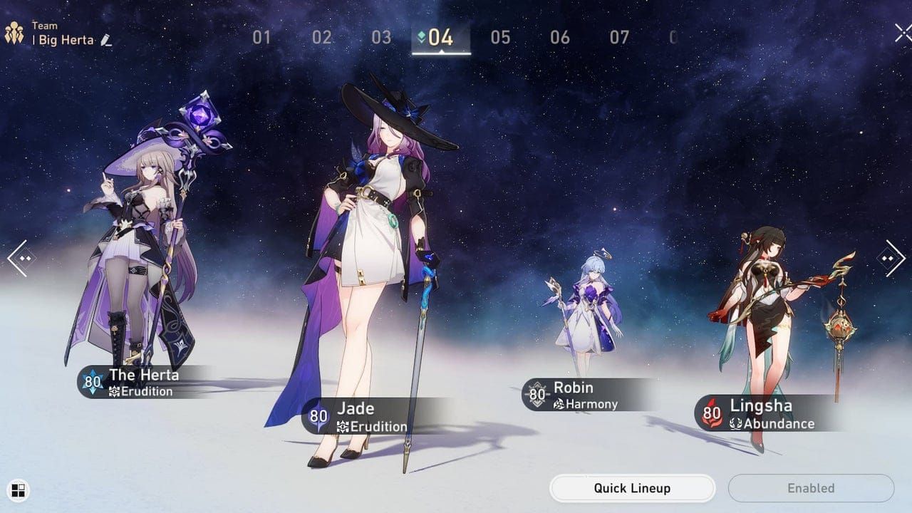 Optimale Teamzusammenstellung von Die Herta mit Die Herta, Anaxa, Tribbie und Aventurine