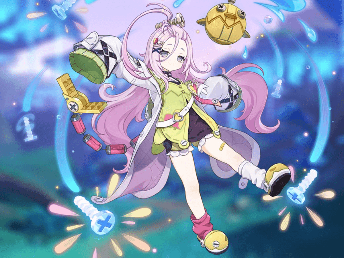 Aino performing her Musecatcher Elemental Skill with device throwing animation