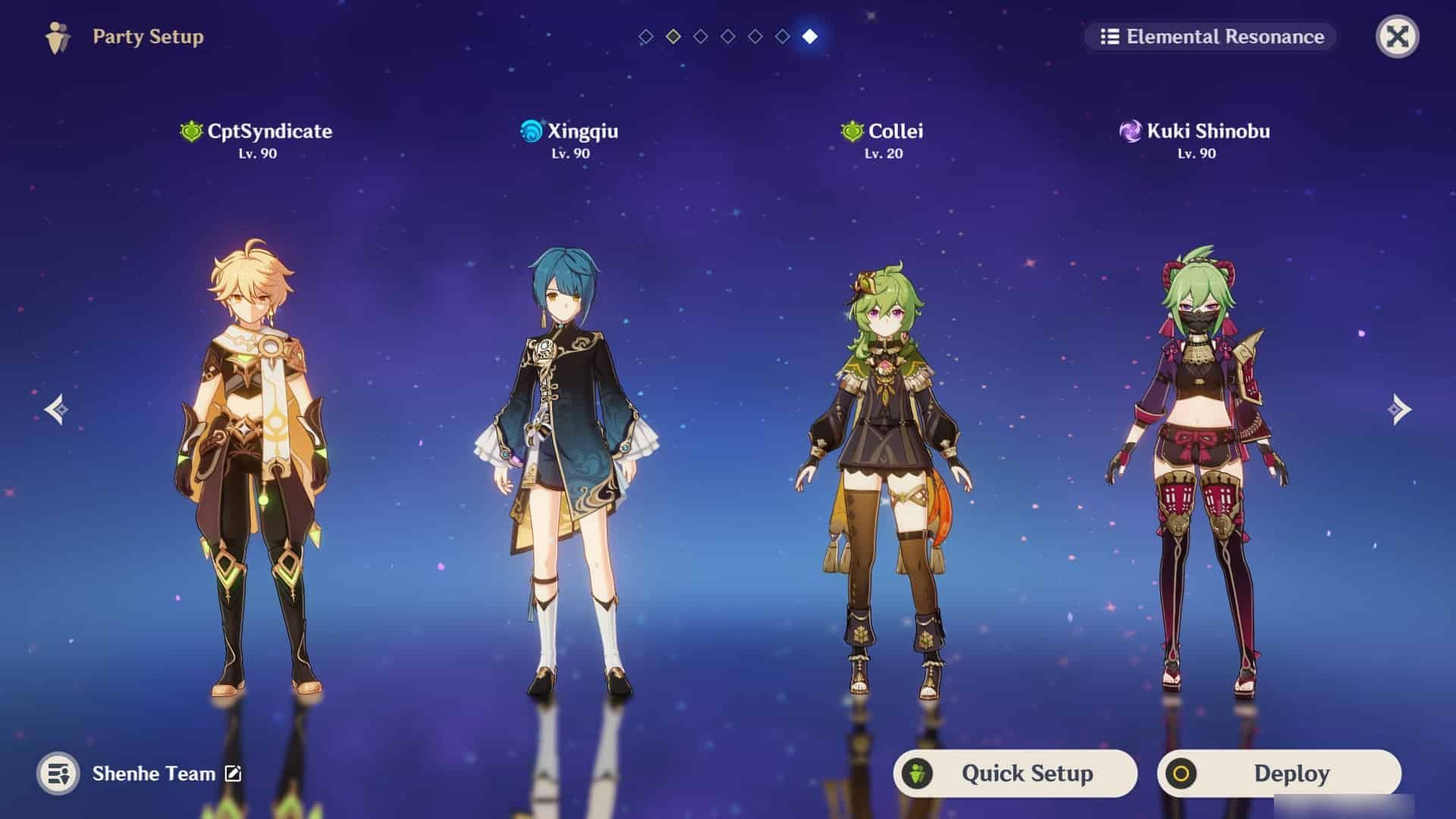 Hyperbloom team composition featuring Aino, Dendro Traveler, Kuki Shinobu, and Kaveh
