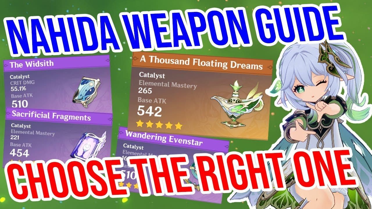 Weapon recommendations for Lauma and Nahida including signature and F2P options