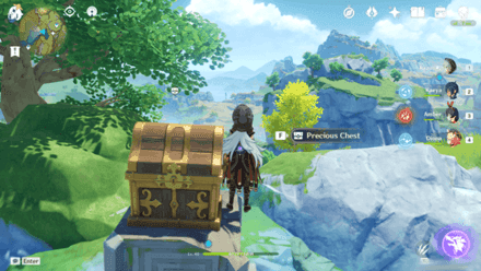 Player opening a treasure chest in Genshin Impact with point reward notification displayed