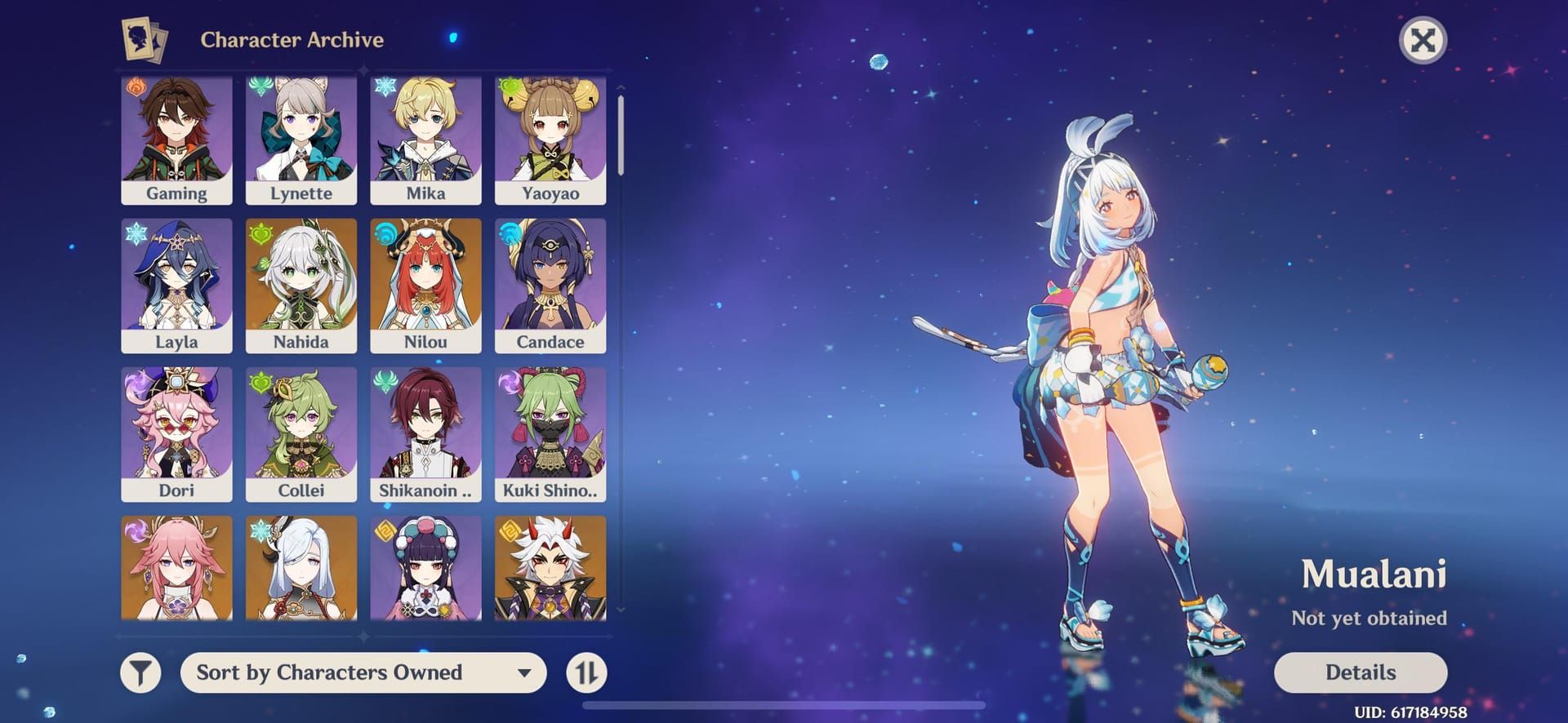 Free 5-star character selection interface showing available anniversary characters