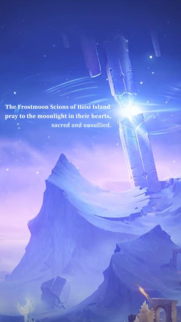 Hiisi Isle's frozen landscape with crystalline spires and ancient shrines in Genshin Impact