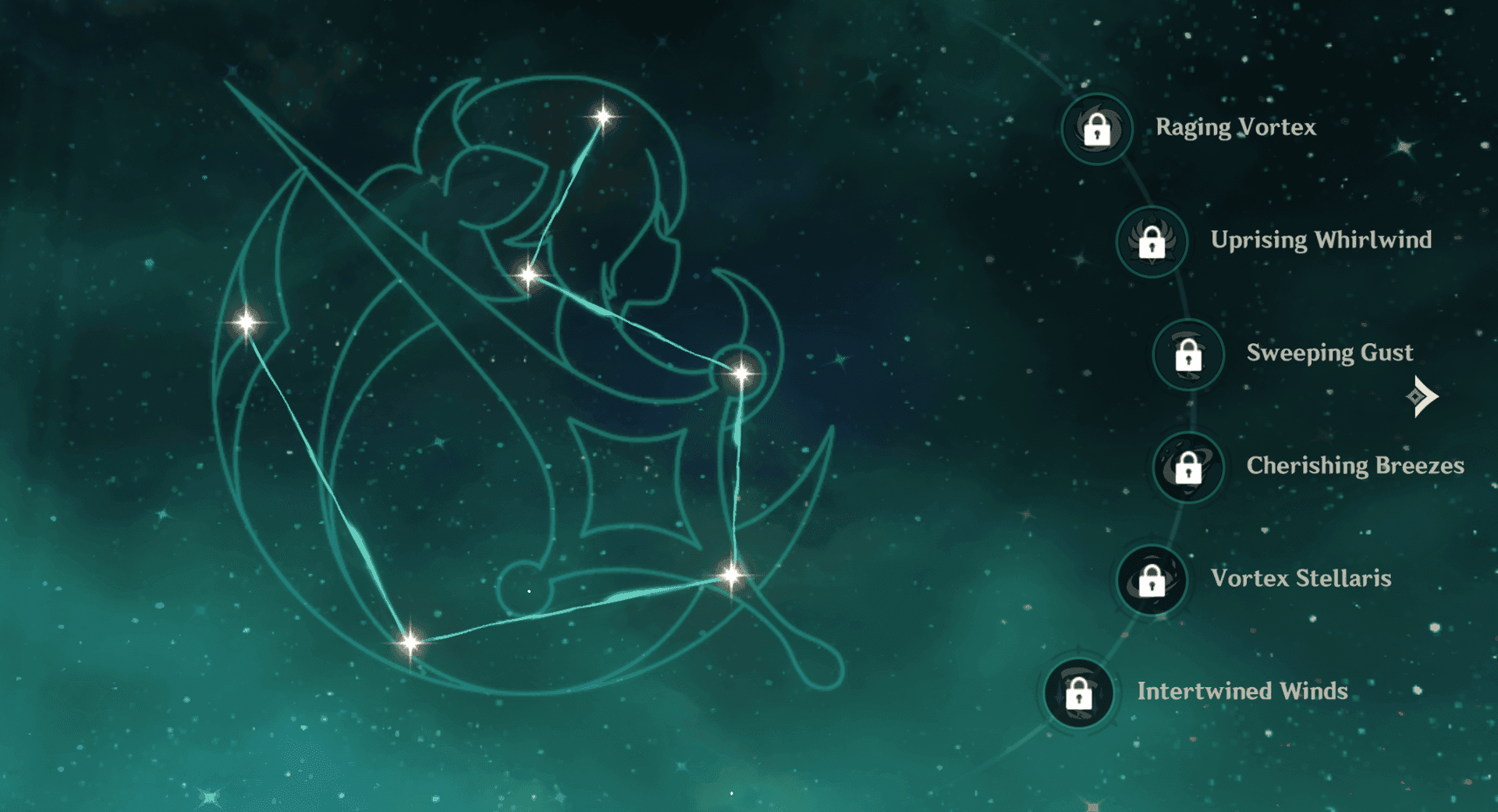 Lauma's constellation screen showing C0 abilities and passive talents