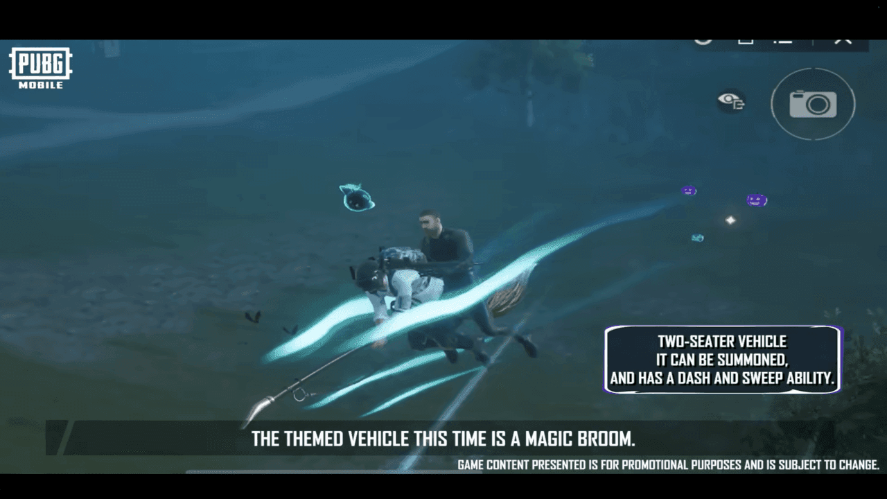 Players riding Magic Broom vehicle in PUBG Mobile Halloween event