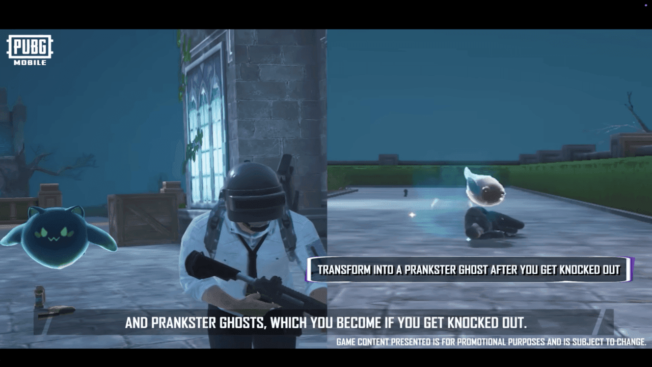PUBG Mobile screenshot of Wraithmoor Mansion rooftop showing weapon spawns and overview of the complex