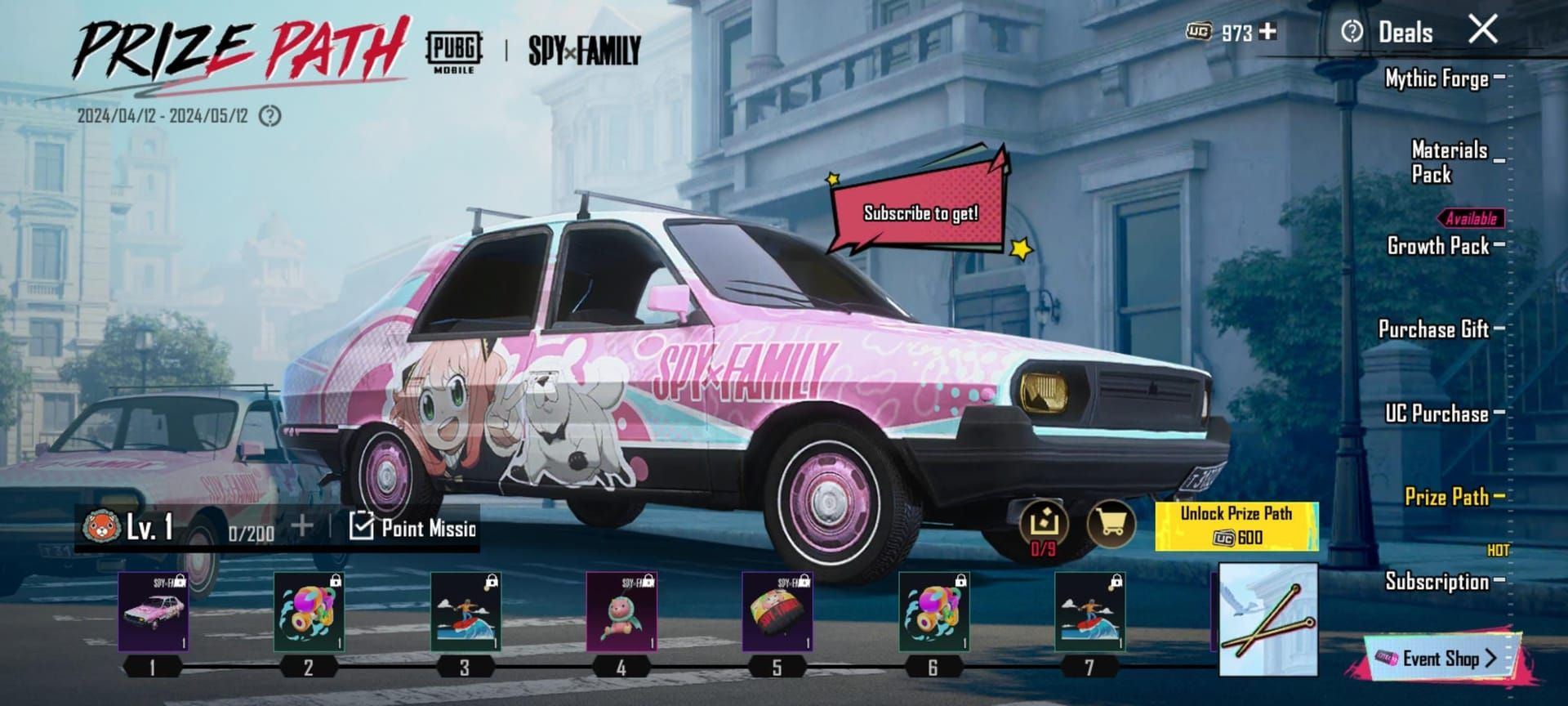 PUBG Mobile Prize Path interface showing 25-tier progression system and rewards