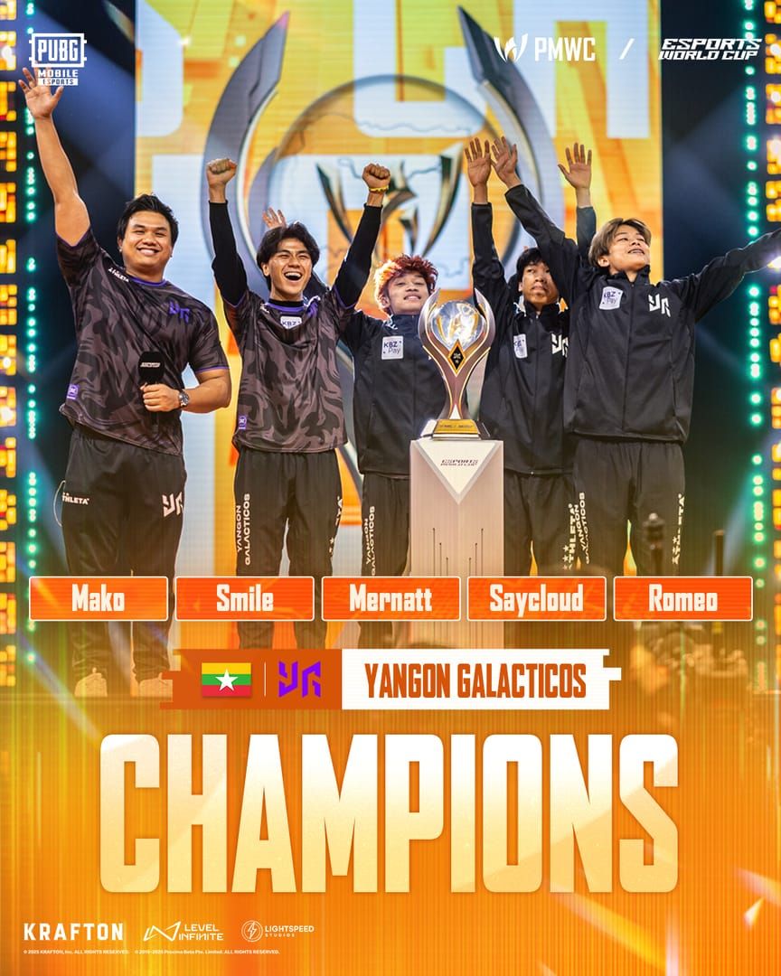 Yangon Galacticos PUBG Mobile team members - PMWC 2025 champions