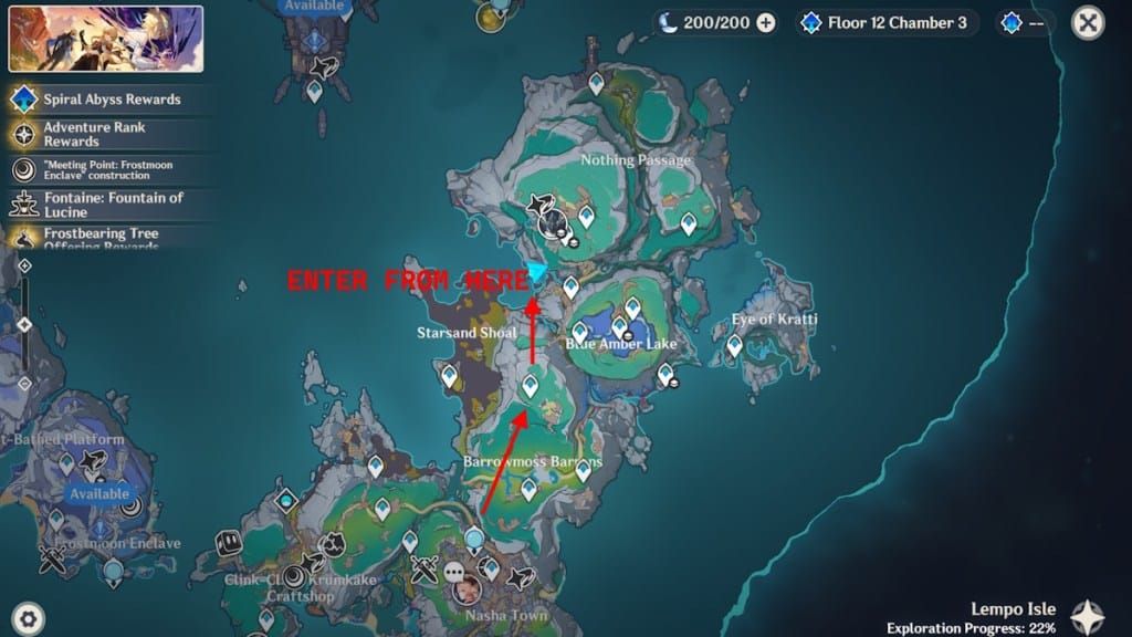 Map showing Radiant Moonfly boss location in Nod-Krai near Blue Amber Lake