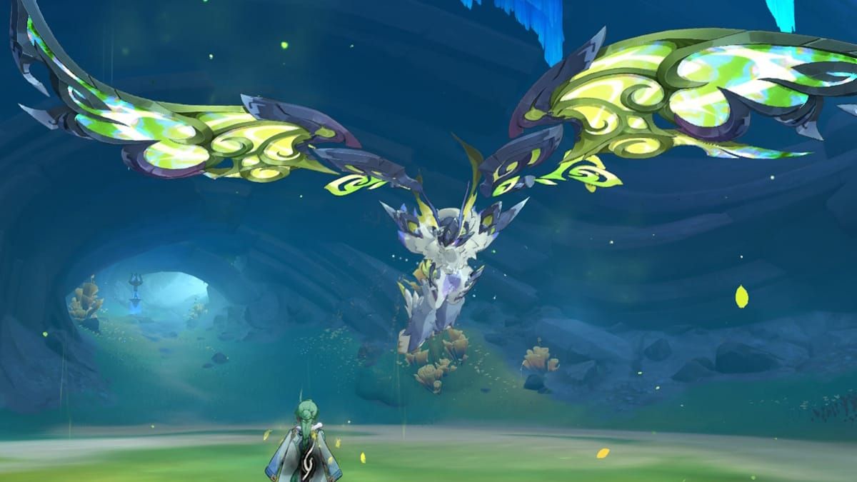 Radiant Moonfly boss in melee form showing health bar and combat stance