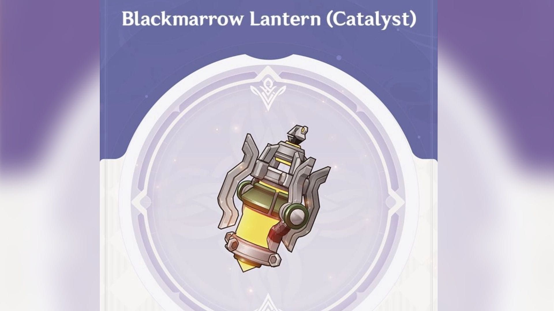 Blackmarrow Lantern catalyst weapon from Genshin Impact showing stats and special effects