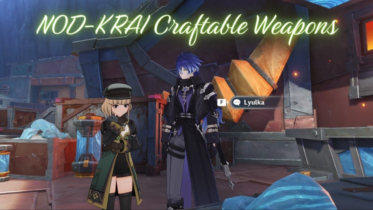 Lyulka's weapon shop interface in Genshin Impact displaying craftable weapon diagrams and required materials