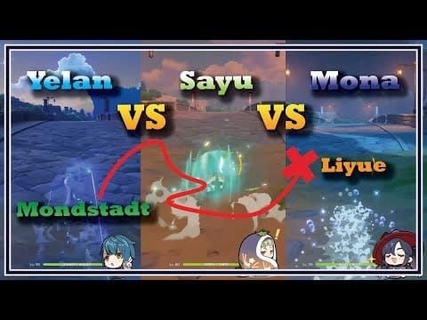 Genshin Impact characters Mona, Yelan, and Sayu - optimal choices for stealth infiltration missions