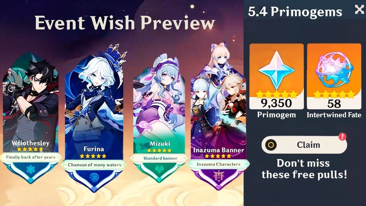 Genshin Impact wish interface displaying Primogem to Fate conversion rate