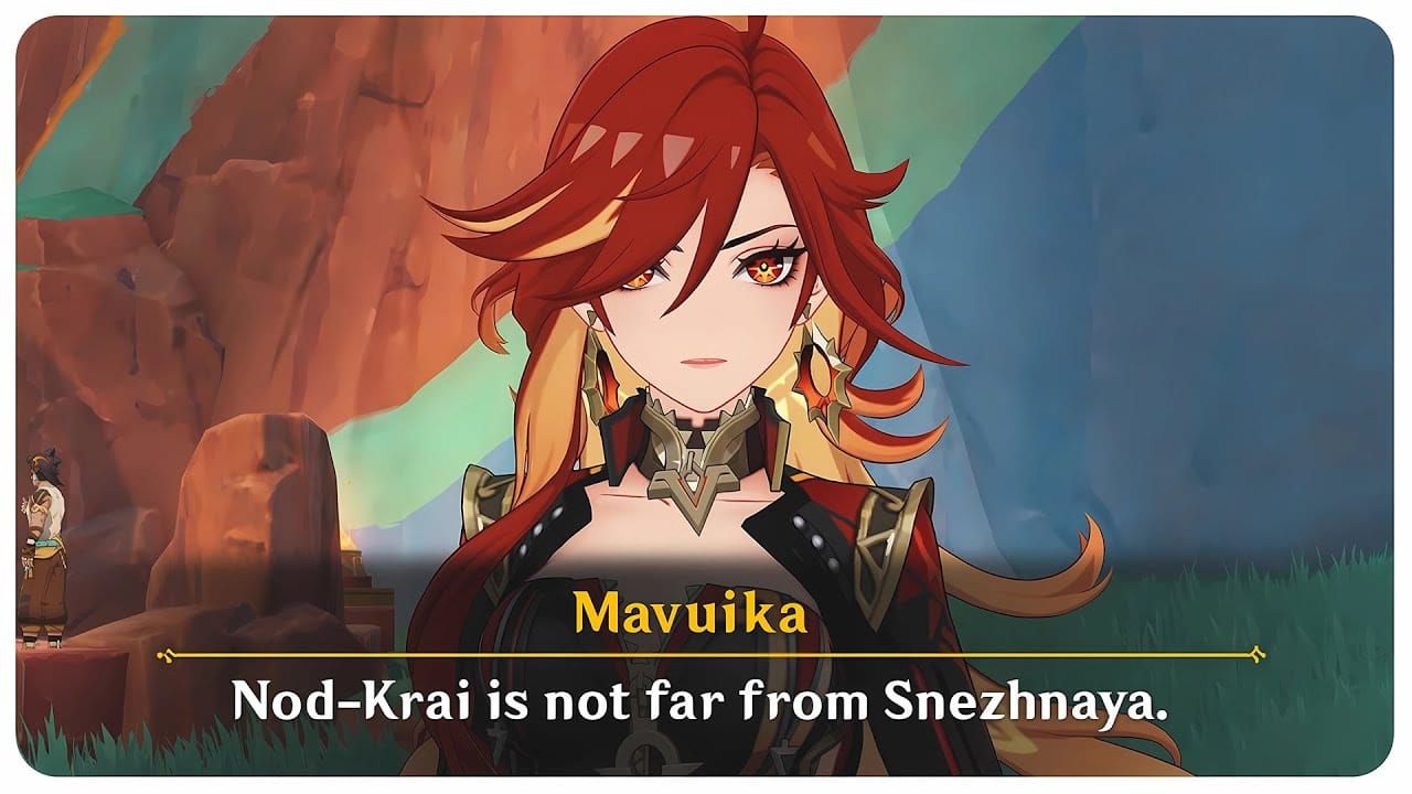 Screenshot of Mavuika discussing Il Dottore's investigations in Genshin Impact