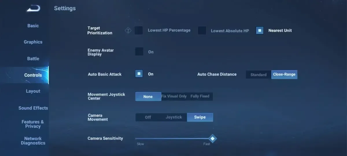Honor of Kings server selection and Honor Board settings interface