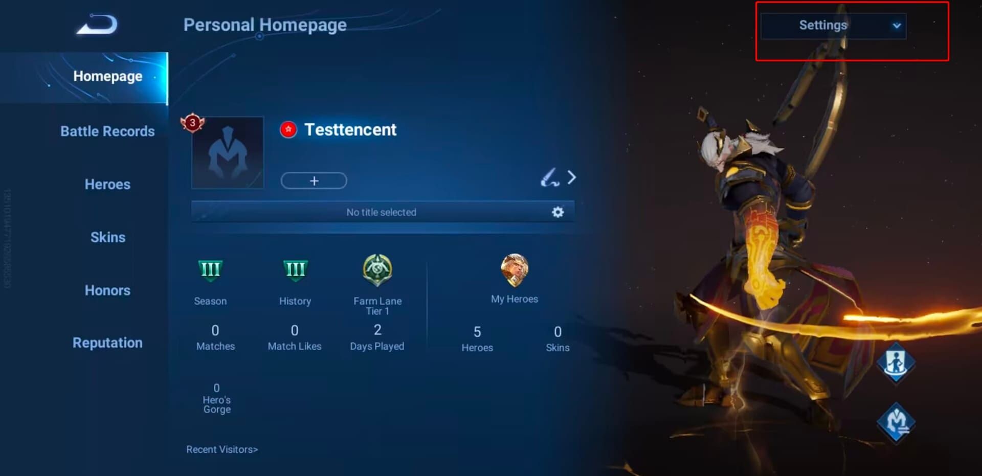 Honor of Kings interface showing how to locate User ID in settings menu