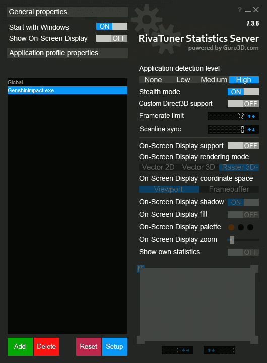 Essential software tools for fixing Genshin Impact FPS stuttering - RTSS, FPS Unlocker, and Lossless Scaling interfaces