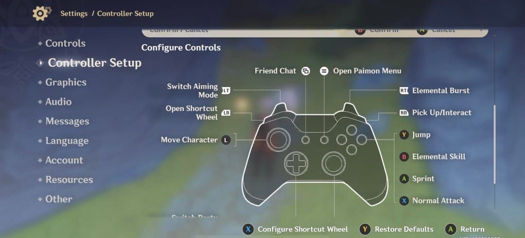 Comparison of PlayStation vs Xbox button prompts displayed in Genshin Impact game interface