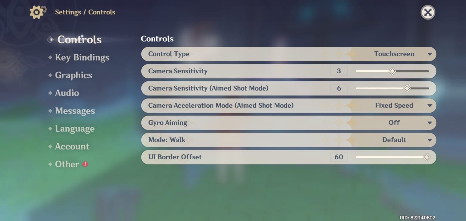 Genshin Impact game settings menu showing Controls section with controller configuration options