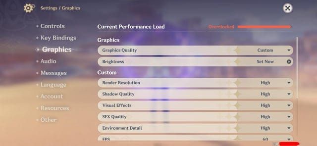 Genshin Impact performance load indicator showing optimal 'Smooth' status