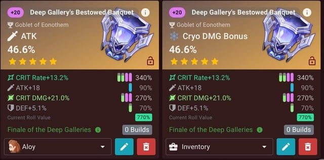 Comparison of ATK% versus Elemental DMG% goblet effects on character damage output