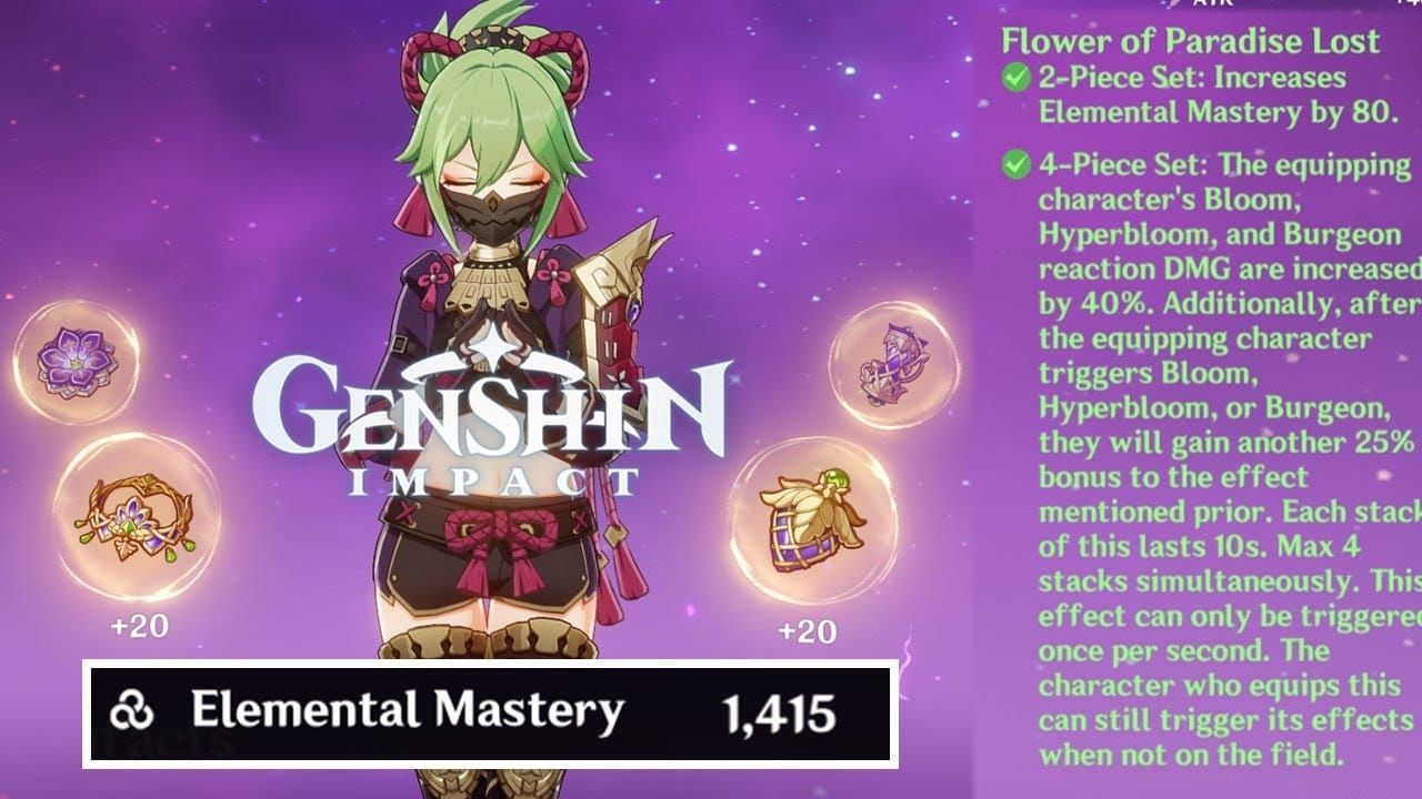 Hyperbloom Kuki artifact build with Elemental Mastery main stats demonstration