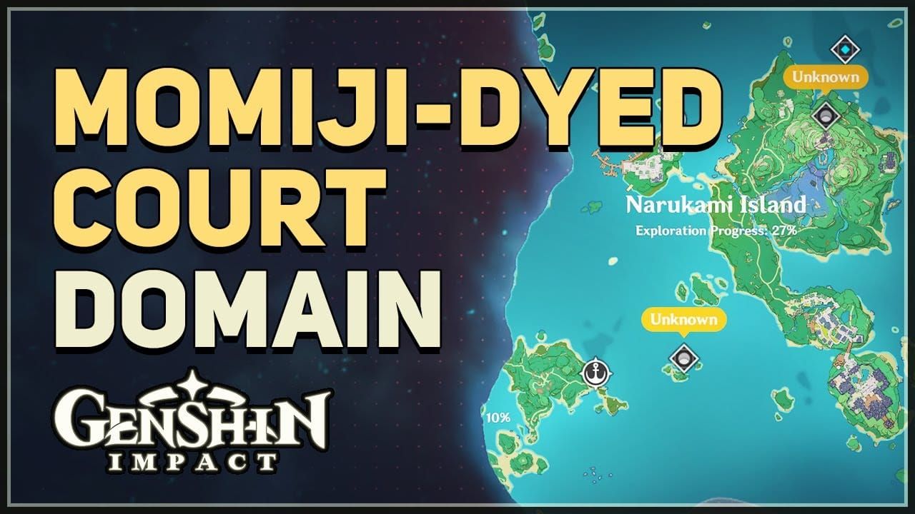 Genshin Impact Momiji-Dyed Court domain showing Emblem of Severed Fate and Shimenawa's Reminiscence artifact sets