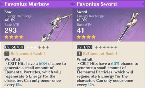 Energy Recharge weapons including The Catch and Favonius series