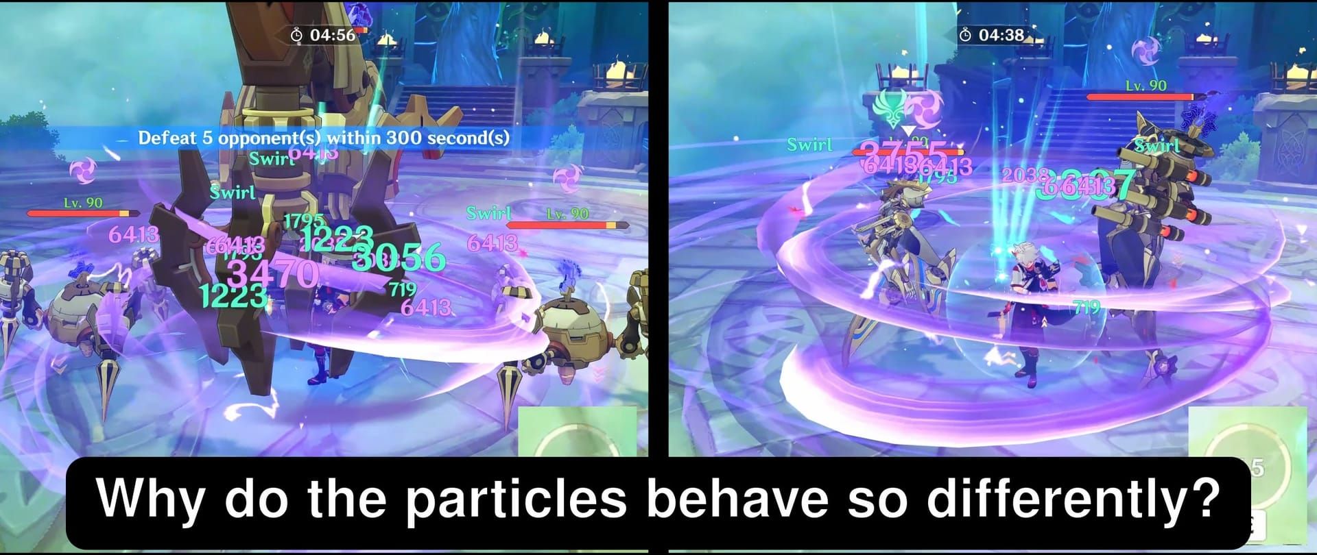 Genshin Impact gameplay screenshot showing energy particles being funneled to a character