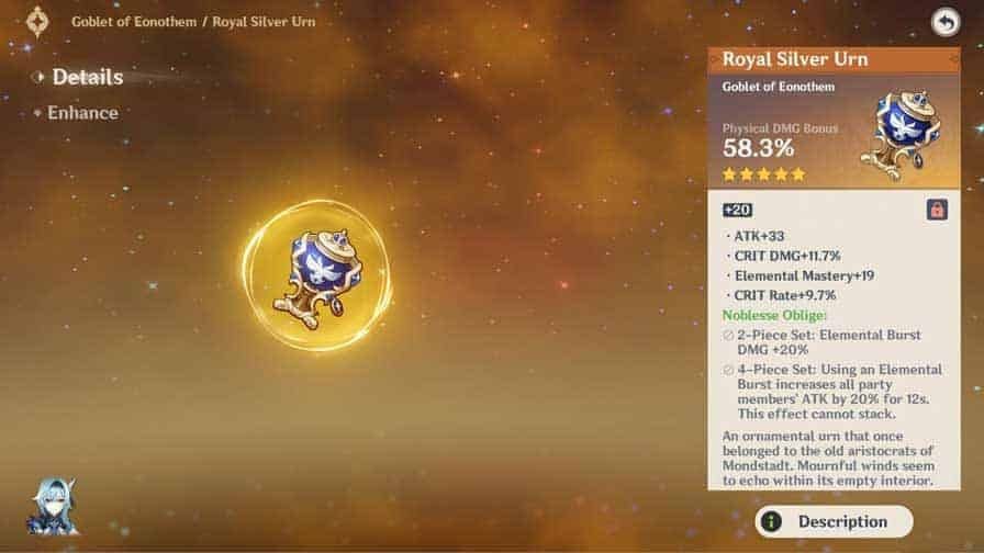 Genshin Impact artifact interface showing substat roll values