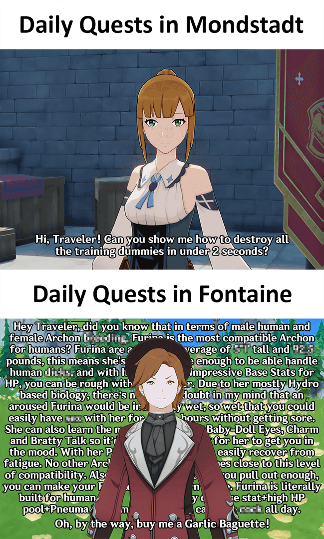 NPC dialogue screen during a Genshin Impact commission quest