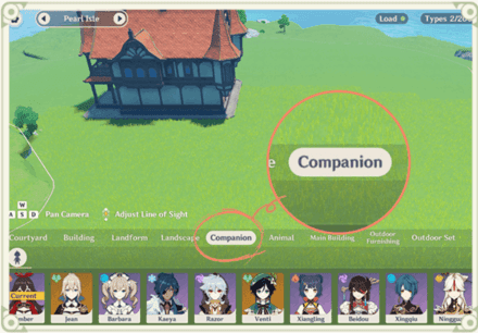 Genshin Impact characters placed as companions in Serenitea Pot showing energy contribution