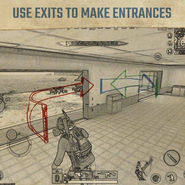 PUBG Mobile squad tactical formation diagram for bridge combat coordination