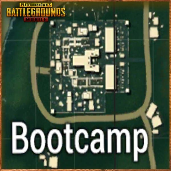 PUBG Mobile Bootcamp military compound layout showing main building and surrounding structures