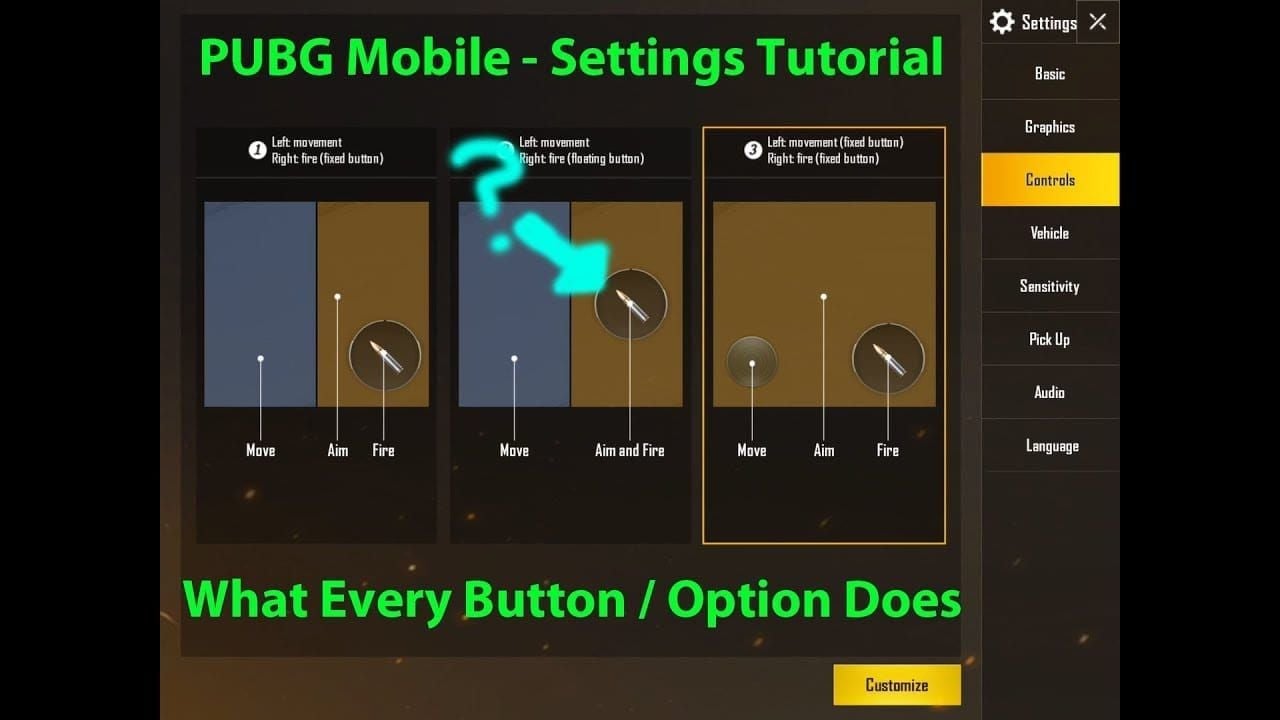 PUBG Mobile interface showing navigation path to Graphics & Audio settings menu