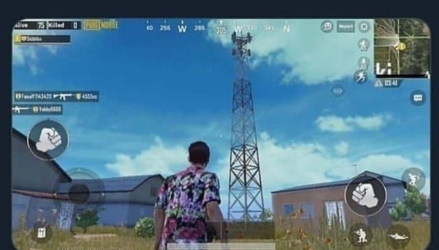 PUBG Mobile gameplay interface showing ping indicator in top-left corner