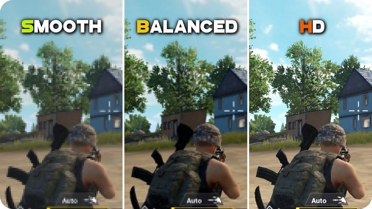 PUBG Mobile Super Smooth Mode comparison showing gameplay differences between standard and optimized settings
