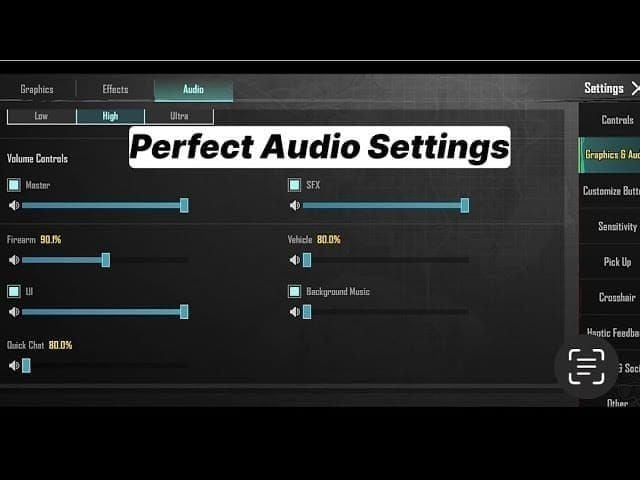 PUBG Mobile audio settings interface showing visual sound effects configuration options
