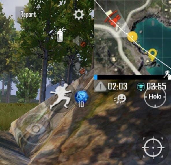 PUBG Mobile minimap displaying orange directional audio indicators for enemy sounds