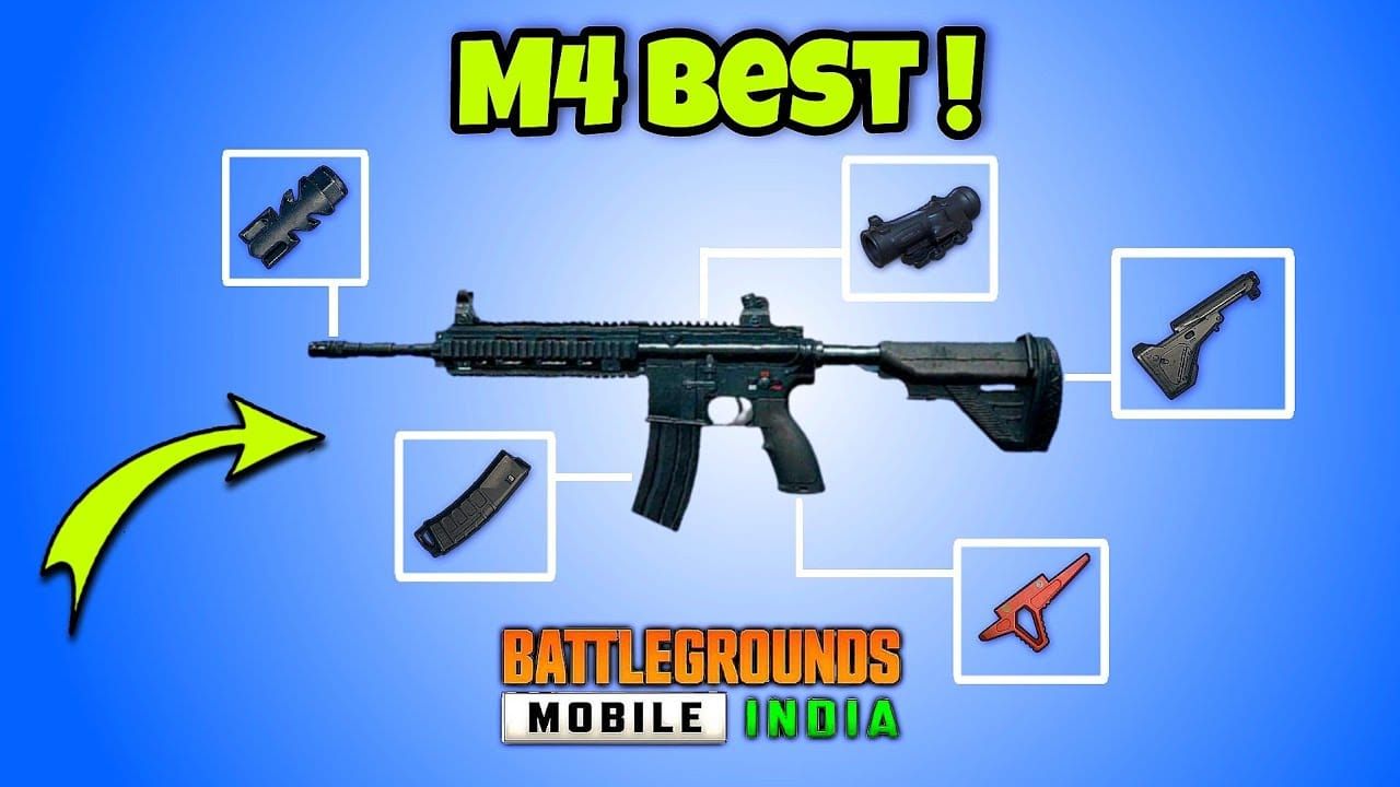 PUBG Mobile M416 assault rifle with full attachment setup