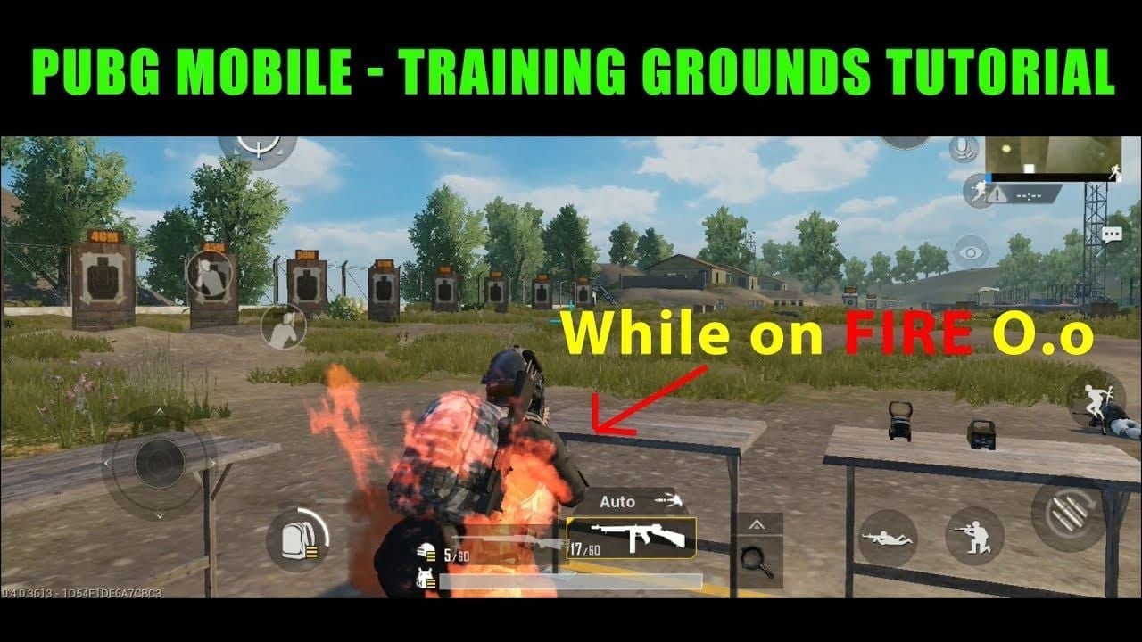 PUBG Mobile Training Ground main interface showing practice areas and facilities