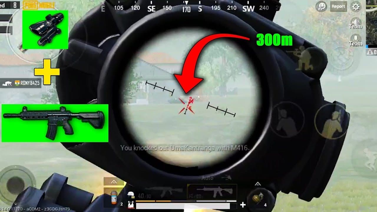 PUBG Mobile M416 assault rifle with 4x scope attachment in game interface