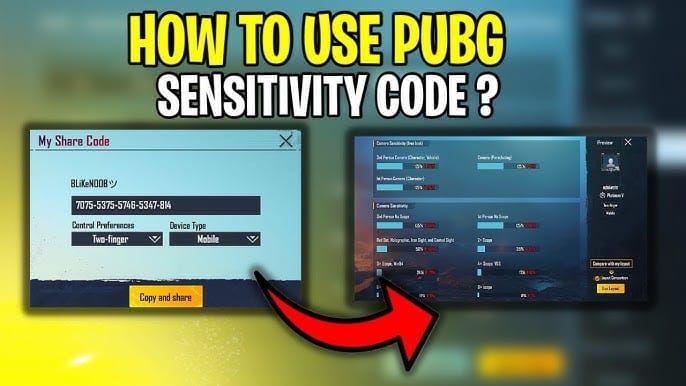 PUBG Mobile sensitivity settings showing backup code generation feature