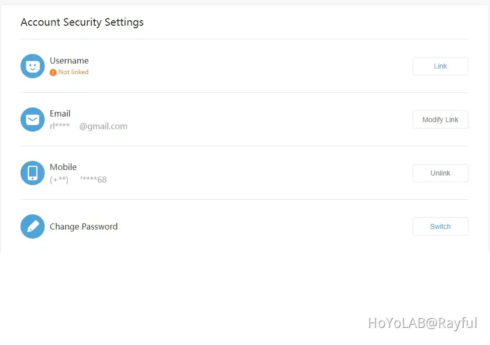 Genshin Impact account security settings interface displaying two-factor authentication and protection options
