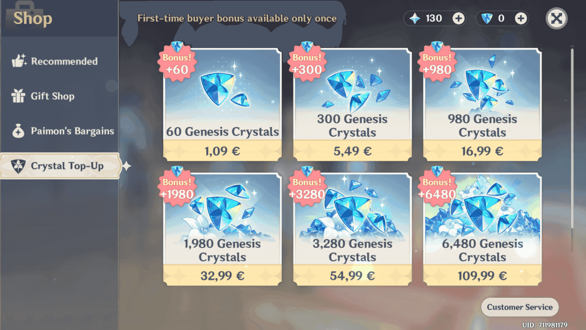 Genshin Impact Genesis Crystals display in game interface showing cross-platform accessibility
