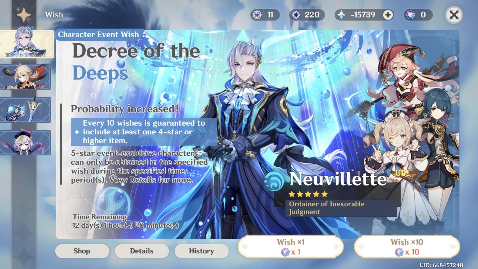 Genshin Impact account showing negative Primogem balance due to chargeback
