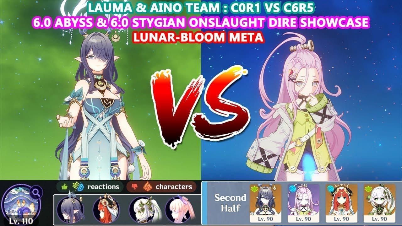 Genshin Impact F2P Lunar-Bloom team composition guide with Lauma, Aino, Collei, and Kuki Shinobu