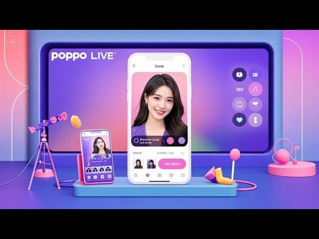 Poppo Live app navigation showing My icon, Settings menu, and User ID location